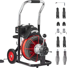 550W Drain Cleaning Machine, 100-Ft. x 1/2-Inch Sewer Snake Auger with 8 Cutters, Wheels and Foot Switch, for 2-4-Inch Pipes
