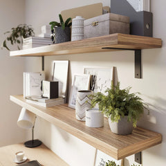 60 Inch Rustic Floating Wall Shelves, 2 Piece Burnt Wood Display and Storage Shelves