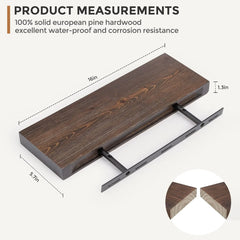 Set of 2 Handcrafted European Pine Floating Wall Shelves, Natural Rustic Wood