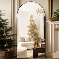 Arched Full Length Wood Floor Mirror, Full Body Standing and Wall Mounted Mirror for Bedroom, Living Room and Home Decor