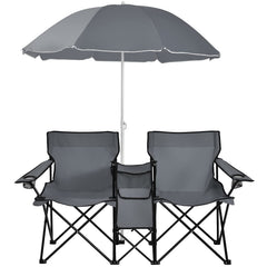 Double Folding Picnic Chairs with Umbrella – Mini Table & Beverage Holder Included