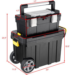 2-in-1 Rolling Toolbox, Portable Plastic Tool Organizer and Storage Box Set