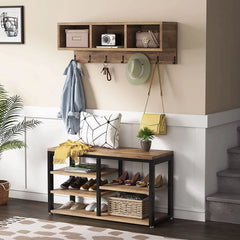 Entryway Coat Rack and Shoe Bench Set, Industrial Hall Tree with Coat and Shoe Storage