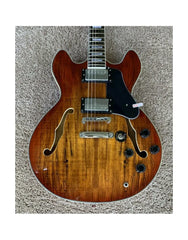 6-String Semi-Hollow Electric Guitar with Spalted Maple Finish, Brown