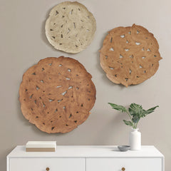Textured Feather 3-Piece Metal Disc Wall Decor Set, Decorative Wall Art for Home