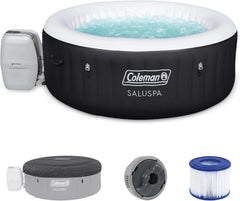 2-4 Person Inflatable Hot Tub, Portable Round Outdoor Spa with 120 Soothing Air Jets and Insulated Cover, Black