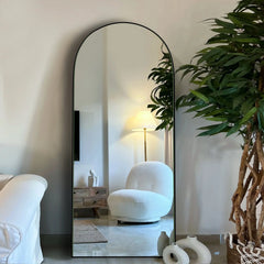 Arched Full Length Wood Floor Mirror, Full Body Standing and Wall Mounted Mirror for Bedroom, Living Room and Home Decor
