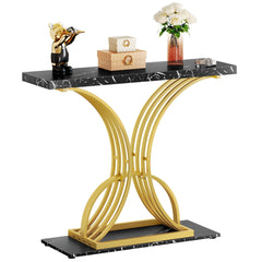 Modern Gold Console Table with Marbled Top, Sofa Table for Entryway and Hallway