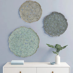 Textured Feather 3-Piece Metal Disc Wall Decor Set, Decorative Wall Art for Home