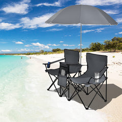 Double Folding Picnic Chairs with Umbrella – Mini Table & Beverage Holder Included