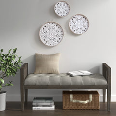 3-Piece Distressed White Floral Carved Wood Wall Decor Set, Vintage Medallion Hanging Art for Home Decoration