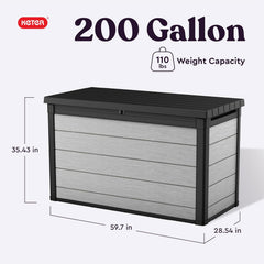 200 Gallon Resin Deck Box, Extra Large Outdoor Storage Container for Patio, Garden, Yard and Pool Area