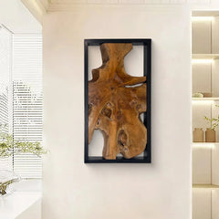 Abstract Live Edge Teak Wood Wall Sculpture, Natural Wooden Wall Art Decor for Living Room and Home Decoration