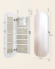 LED Jewelry Organizer Cabinet, Wall or Door Mounted Jewelry Storage Mirror with LED Lights