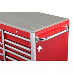 72-Inch W x 24-Inch D 15-Drawer Heavy-Duty Tool Chest Mobile Workbench, Stainless Steel Top, Dual Locks, Red