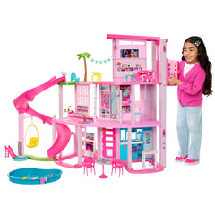 Dollhouse Pool Party Playset with 3-Story Slide, 75+ Pieces, and Pet-Friendly Features