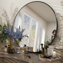 Round Metal Black Frame Bathroom Vanity Mirror, Wall Mounted Decorative Mirror