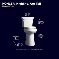 Extra-Tall Elongated Toilet, 1.28 GPF, White, with Seat