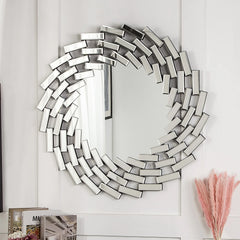 Round Sunburst Wall Mirror, Decorative Accent Mirror for Living Room, Bedroom and Entryway Home Decor